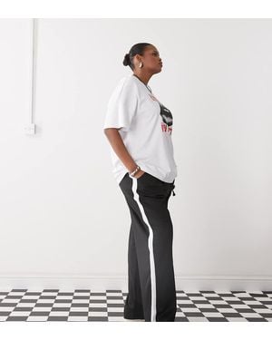 Noisy May Wide Leg jogger With Side Stripe - White