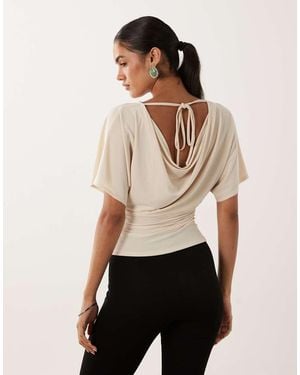 Miss Selfridge Cinched Waist Cowl Back Top - Natural