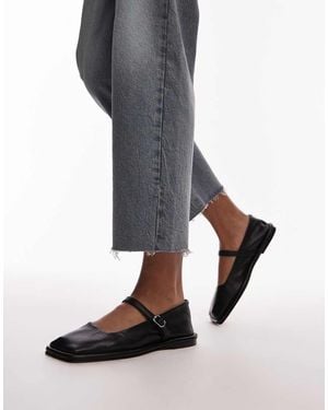 TOPSHOP Betty Leather Square Toe Ballet Flats - Black