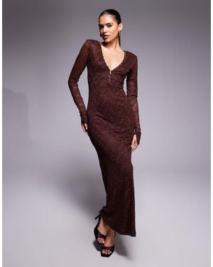 Bardot Zenia Lace Button Trim V Neck Maxi Dress - Purple