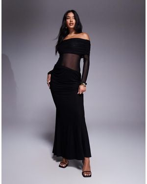 Aria Cove Mesh Bardot Cut Out Side Maxi Dress - Blue