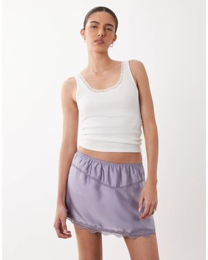Cotton On Estelle Mini Satin Skirt With Lace Trim - Purple
