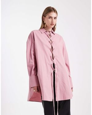 ASOS Oversized Shirt With Lace Up Detail - Pink