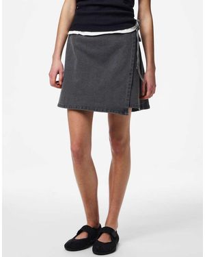 Pieces Minifalda Vaquera Gris - Negro