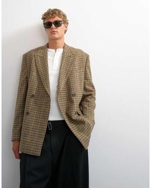 TOPMAN Blazer Doppiopetto Oversize A Quadri Testurizzato - Neutro