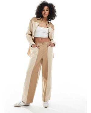 ASOS Relaxed Straight Leg Laundered Colour Block Pull On Trousers - Natural