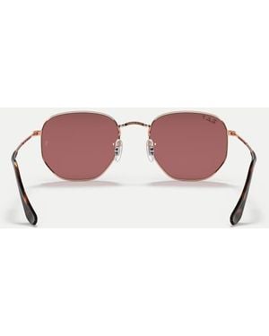 Ray-Ban Gafas De Sol Doradas Rosadas Con Montura Irregular Hexagonal Y Lentes Planas Violetas Polarizadas De -Dorado