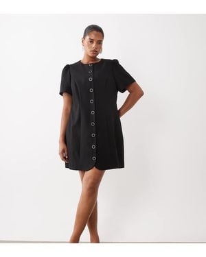 Forever New Structured Puff Sleeve Button Down Mini Dress - Black