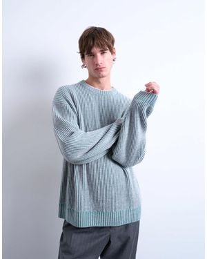 TOPMAN Relaxed Fit Knitted Fisherman Sweater - Blue