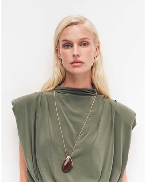 ASOS Long Necklace With Burgundy Resin And Metal Pendant - White