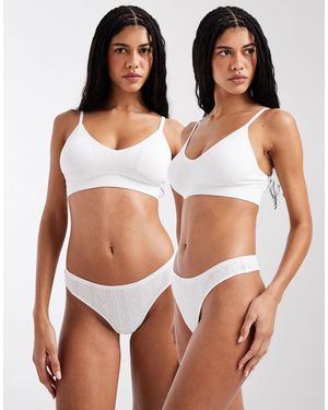 Pieces – 2er-pack tangas aus pointelle - Braun