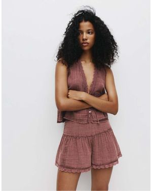 Pull&Bear Rustic Skort With Lace Trim - Red