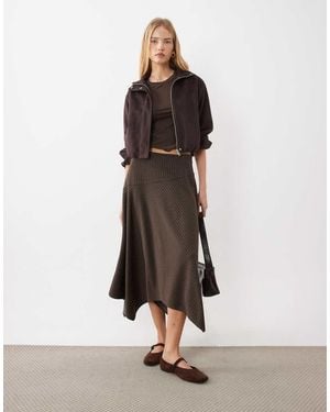 New Look Pinstripe Hanky Hem Midi Skirt - Natural