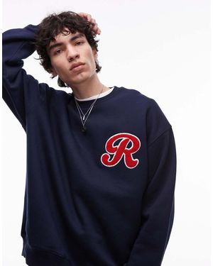 TOPMAN Felpa Oversize Con Lettera Ricamata - Blu