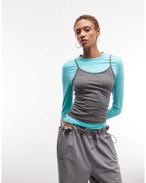 Collusion Double Layer Cami Long Sleeve T-shirt-blue
