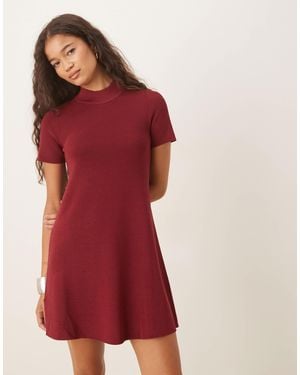 Mango Knit High Neck Short Sleeve Mini Dress - Red