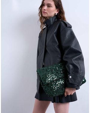 TOPSHOP Bolso Clutch Con Diseño Plegado De Lentejuelas Georgia De - Verde