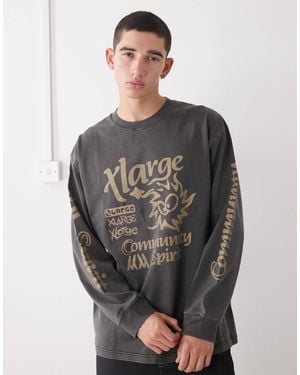 X-Large Long Sleeve Graphic Logo Pigment Dyed T-shirt - Gray