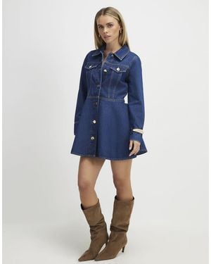 River Island Long Sleeve Denim Mini Dress - Blue