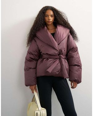 TOPSHOP Gewatteerd Jack Met Sjaalkraag En Ceintuur - Rood