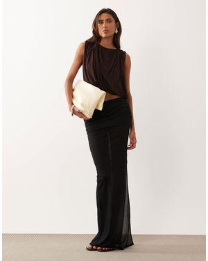 Oh Polly Sheer Jersey Low Rise Draped Maxi Skirt - White