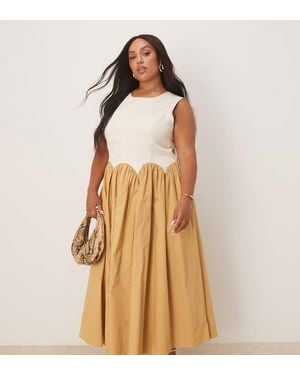 Never Fully Dressed Contrast Drop Hem Midaxi Dress - Natural