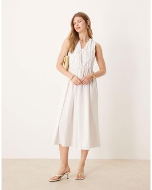 Y.A.S Sleeveless Plunge Poplin Maxi Dress - Natural