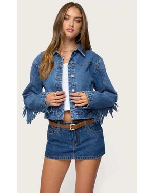 Edikted Maurice Fringed Denim Jacket - Blue