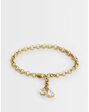 ASOS Waterproof Stainless Steel Round Link Bracelet With Double Crystal Stone Pendant - Metallic