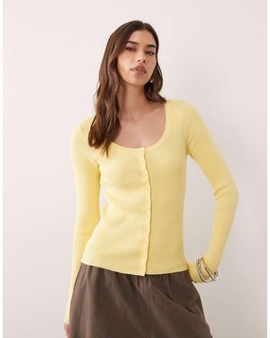ASOS Cotton Blend Wide Scoop Cardigan - Yellow