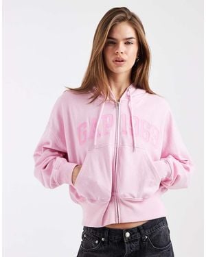 Gap Terry Oversized Cropped Logo Hoodie - Pink