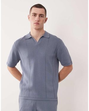 ASOS Ruimvallende Compact Gebreide Polo Met Inkeping Aan De Hals - Blauw