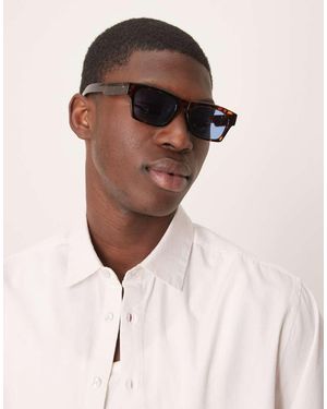 ASOS Square Sunglasses With Blue Lenses And Tortoiseshell Frames - Brown