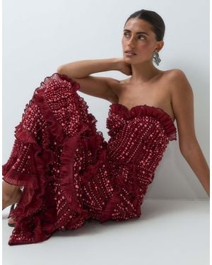 ASOS Gem Embellished Off Shoulder Maxi Dress With Scallop Hem - Red