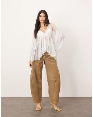 ARRANGE Sheer Delicate Lace Volume Blouse - White
