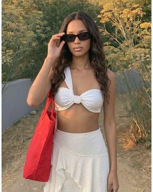 Vero Moda One-shoulder Bandeau Bikini Top With Floral Corsage Detail - White
