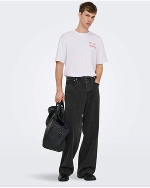 Only & Sons Vaqueros Negro Lavado De Corte Ancho - Blanco