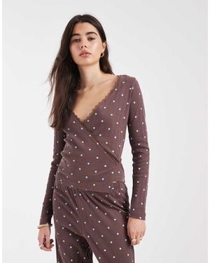 Miss Selfridge Pointelle Wrap Top Lounge Co-ord - Purple