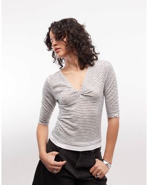 Collusion Plunge V-neck 3/4 Sleeve Top - White