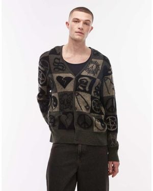 AllSaints Travis Peace Graphic Logo Knit Cardigan - Black