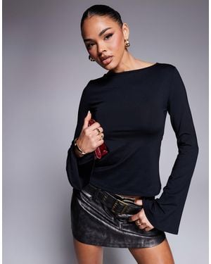 ASOS Fluted Sleeve Slash Neck Top With Back Cut-out Detail - Blue