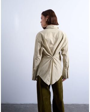 TOPSHOP Cinched Oversized Poplin Shirt - Natural
