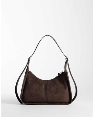ASOS Bolso De Hombro Marrón Con Correa De Antelina - Blanco