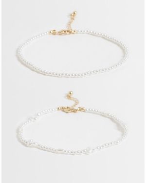 ASOS Beaded Faux Pearl Anklet Multipack - White