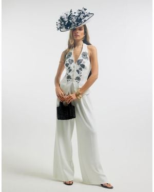 River Island Premium Halter Embroidered Jumpsuit - White