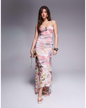 ASOS Mesh Ruched Front Strappy Maxi Dress - Multicolour
