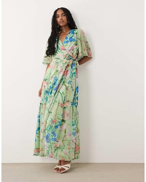 Hope & Ivy Flutter Sleeve Maxi Wrap Dress - Green