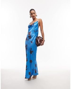 TOPSHOP Cowl Maxi Slip Dress - Blue
