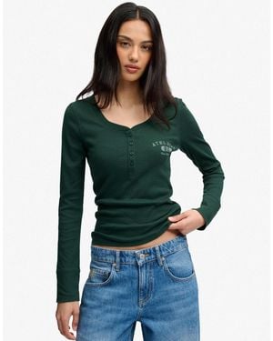 Superdry Athletic button-down-top mit langen ärmeln - Grün