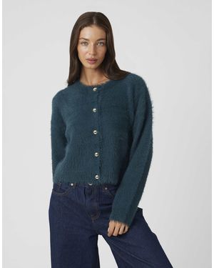 Brave Soul Langärmlige flauschige strickjacke - Blau